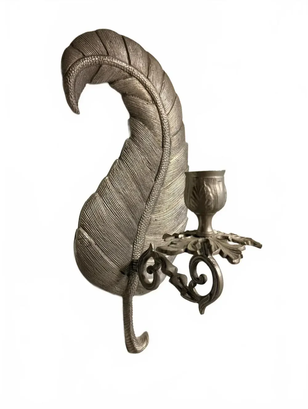 Vintage Silver Metal Leaf Wall Candle Holder
